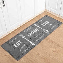 Carvapet 2 Pieces Kitchen Rug Set Non-Slip Backing Mat Throw Rug for Kitchen Doormat Runner Rug Set, Motto Design, Blackish/Dark Grey (17"x48"+17"x24")