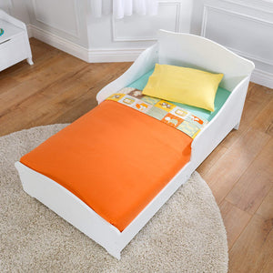 Wooden Toddler Bed with Wainscoting Detail and High Side Rails - White, Gift for Ages 15 mo+