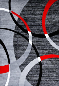 Modern Abstract Circles Red Gray Soft Area Rug