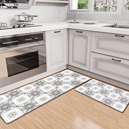 AMOAMI Kitchen Rugs and Mats Non Skid Washable, Absorbent Rug for Kitchen,  Large Floor in Front of Sink, 2 PCS Set 20x32+20x48
