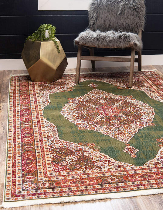 Vintage traditional Green Ivory Red Area Rugs