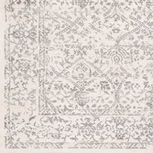 Preston Damask Floral Soft Area Rug, Ivory Grey