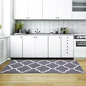 Premium Durable Kitchen Rug Mat, 20"x59" Non-Slip Absorbent Mat for Kitchen Floor, Entryway, Hallway and Dining Room, Machine Washable Carpet, Black Trellis