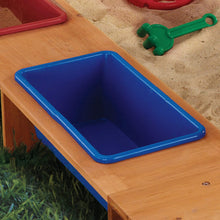Outdoor Covered Wooden Sandbox with Bins and Striped Canvas Canopy, Navy & White