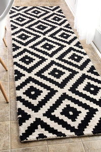 Geometric Black Contemporary Wool Area Rug