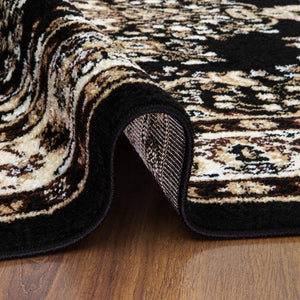 Siesta Collection Oriental Indoor Area Rug Black Beige