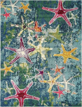 Coastal Modern Bright Colors Starfish Soft Area Rug, Navy Blue/Teal