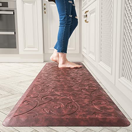 Floral Kitchen Floor Mats Cushioned Anti Fatigue for House 1/2 Inch Thick Non-Slip Kitchen Rugs and Mats Foam Standing Mat in Front of Sink, Office