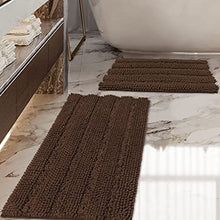 iCOVER Bathroom Rugs Set, Anti-Slip Design Thick Chenille Striped Bath Mats, Strong Absorbent Floor Mats Machine Washable Also for Kitchen, Living Room, Bedroom (32" x 20" and 24" x 17", Grey)