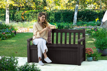Solana 70 Gallon Storage Bench Deck Box for Patio Furniture, Front Porch Decor and Outdoor Seating – Perfect to Store Garden Tools and Pool Toys, Brown