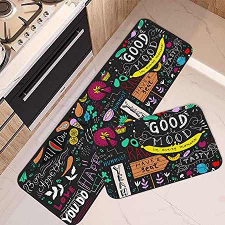 Funny Kitchen Rugs Set 2 Piece Kitchen Rules Rugs and Mats Non Skid  Washable for Kitchen Sink Low-Profile Floor Mats Decorations for Home  Kitchen (18x48+18x24 ) 