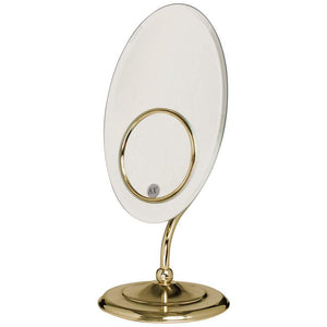 Oval Tri-Optics Brass 8x/3X/1X Magnified Vanity Mirror