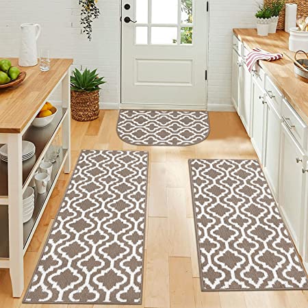 HEBE Kitchen Rug Sets 3 Piece with Runner Non Slip Kitchen Rugs and Mats  Absorbent Kitchen Mats Set for Floor Washable Runner Rugs for Entryway