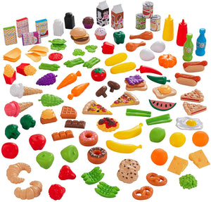 115-Piece Deluxe Tasty Treats Pretend Play Food Set, Plastic Grocery and Pantry Items