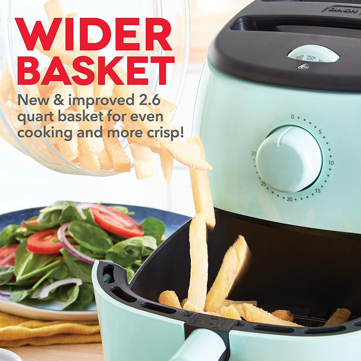 DASH Compact Air Fryer Oven Cooker with Temperature Control, Non-stick Fry  Basket, Recipe Guide + Auto Shut off Feature, 2 Quart - Aqua