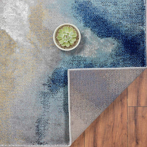 Victoria Collection Blue Abstract Soft Area Rug 5x7