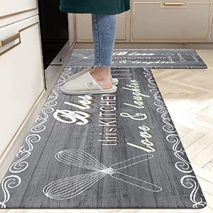 2 Pieces Thick Cushioned Kitchen Floor Mats Set Heavy Duty - Cooking, Trellis