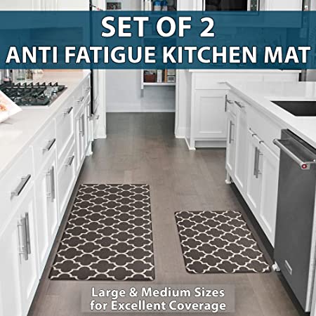 Anti Fatigue Kitchen Floor Mat 2 PCS, 1/2 Inch Thick Comfort Cushioned  White