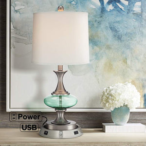 Reiner Glass Table Lamp with Dimmable USB Workstation Base