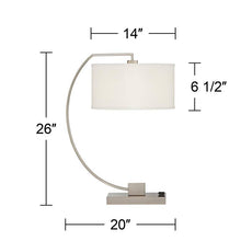 Blanco Nickel Arc Table Lamp with USB Port and Outlets