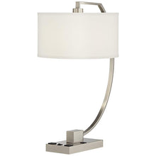 Blanco Nickel Arc Table Lamp with USB Port and Outlets