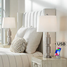 Boris Brushed Nickel Modern USB Table Lamp Set of 2