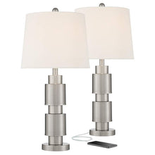 Boris Brushed Nickel Modern USB Table Lamp Set of 2