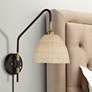 Vega Bronze and Brass Rattan Shade Plug-In Wall Lamp