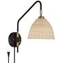 Vega Bronze and Brass Rattan Shade Plug-In Wall Lamp