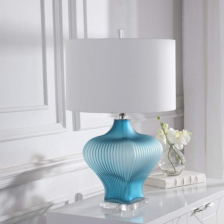 Marjorie Frosted Turquoise Fluted Vase Table Lamp