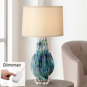 Teresa Teal Drip Modern Ceramic Table Lamp with Table Top Dimmer
