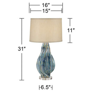 Teresa Teal Drip Modern Ceramic Table Lamp with Table Top Dimmer