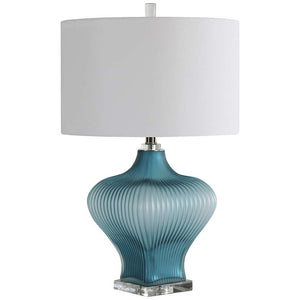 Marjorie Frosted Turquoise Fluted Vase Table Lamp