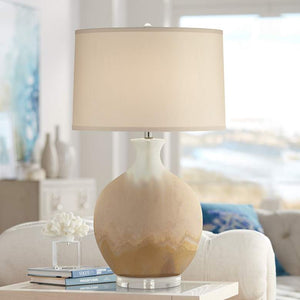 Marci Ivory Drip Round Ceramic Table Lamp