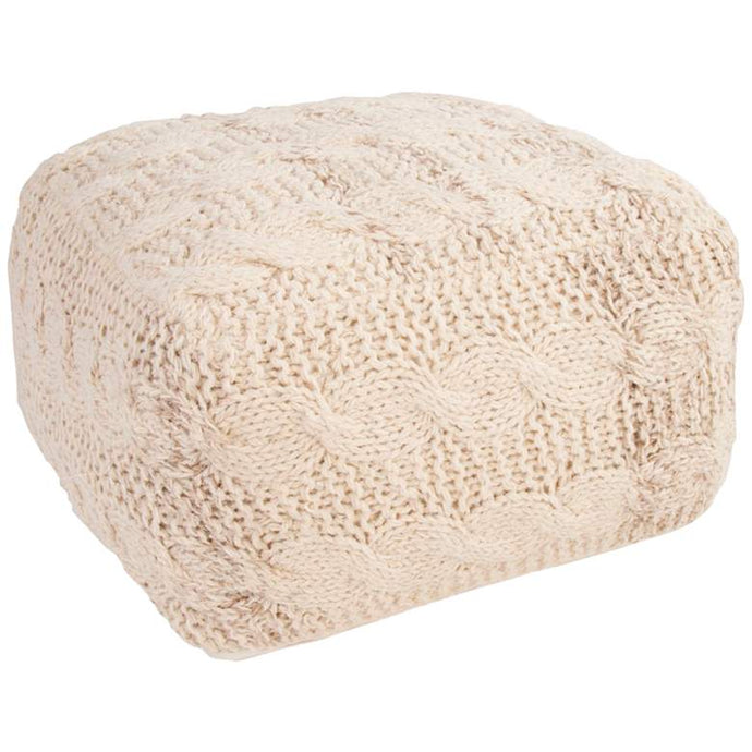 Jaipur Milford Ivory White Wool Square Pouf Ottoman