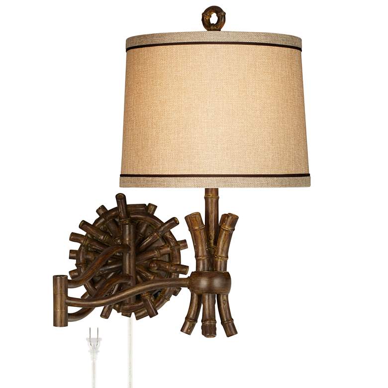 Elegant Bamboo Plug-In Swing Arm Wall Lamp - Dark Finish