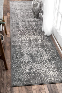 Faded Vintage Floral Damask Distressed Silver Soft Area Rug