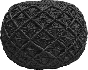 Ottoman Hand Knitted Cable Style Dori Pouf - Macramé Pouf - Cotton Braid Cord
