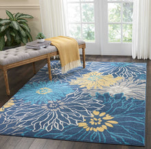 Floral Blue Grey Yellow Soft Area Rug