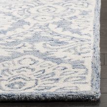 Damask Handmade Premium Wool Area Rug, Blue / Ivory