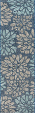 Zinnia Modern Floral Textured Weave Indoor/Outdoor Area Rug Navy/Aqua