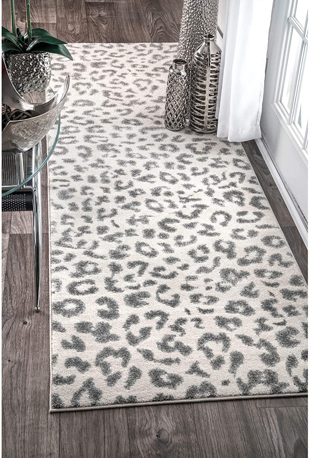 Leopard Print Soft Rug, Grey