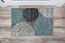 Contemporary Modern Floral Area Rug  Black