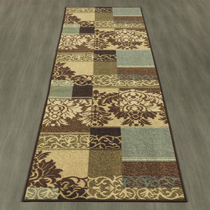 Damask Brown Green Beige Non Skid Area Rugs