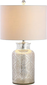 Emilia Trellis Pattern Glass LED Table Lamp Silver