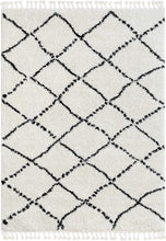 Panto Ivory Moroccan Shag Diamond Trellis Pattern Soft Area Rug