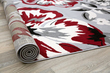 Gray/Grey Red White Floral Area Rugs