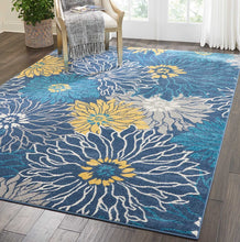 Floral Blue Grey Yellow Soft Area Rug