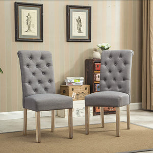 Furniture Habit Grey Solid Wood Tufted Parsons Dining Chair (Set of 2), Gray