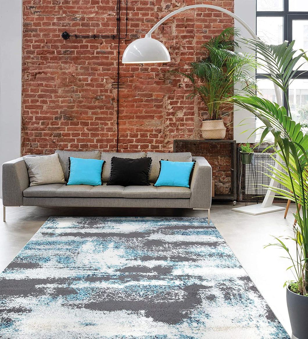 Abstract Soft Area Rug Gray Blue